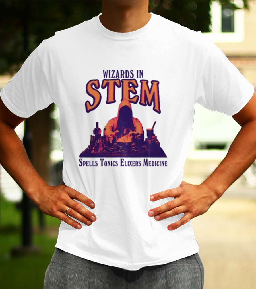 Wizards In STEM Spells Tonics Elixers Medicine Hooded Figure With Potions T-Shirt