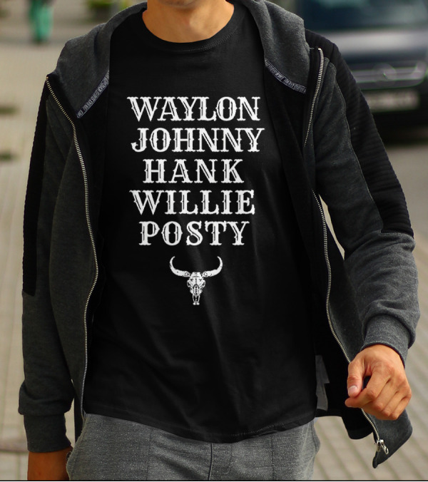 Waylon Johnny Hank Willie Posty With Bull Skull T-Shirt