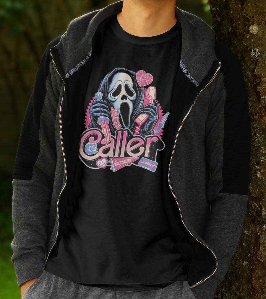 Caller Ghostface Woodsboro Don't Hang Up Pink Telephone Knife T-Shirt
