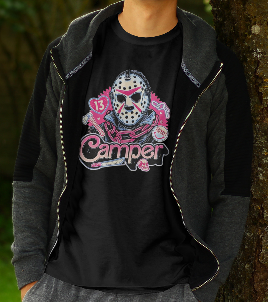 Camper 13 Jason Voorhees Mask And Chains With Ax And Knife Friyay Hearts T-Shirt