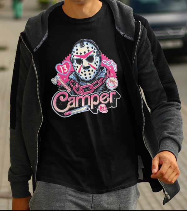 Camper 13 Jason Voorhees Mask And Chains With Ax And Knife Friyay Hearts T-Shirt