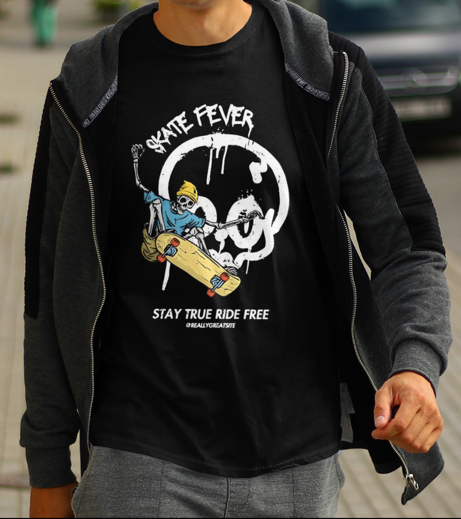 Skate Fever Skeleton Stay True Ride Free T-Shirt