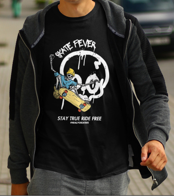 Skate Fever Skeleton Stay True Ride Free T-Shirt