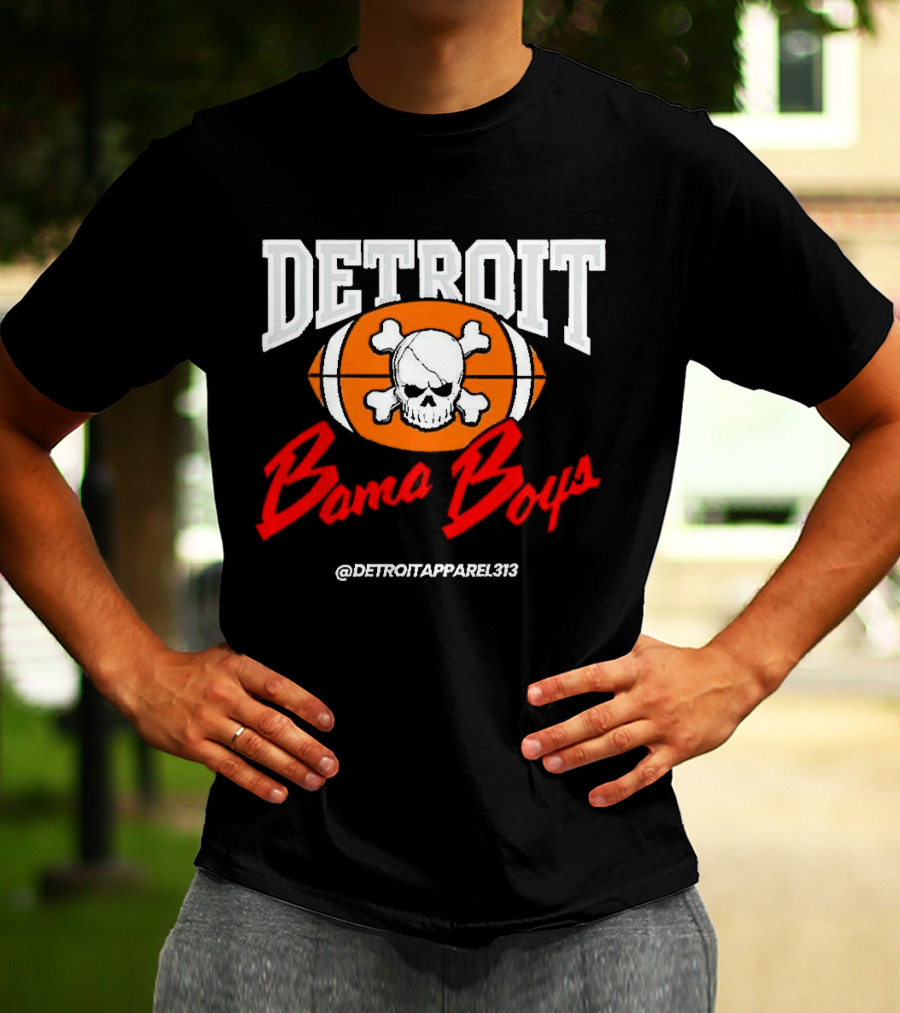 Detroit Bama Boys Skull Football @DetroitApparel313 T-Shirt