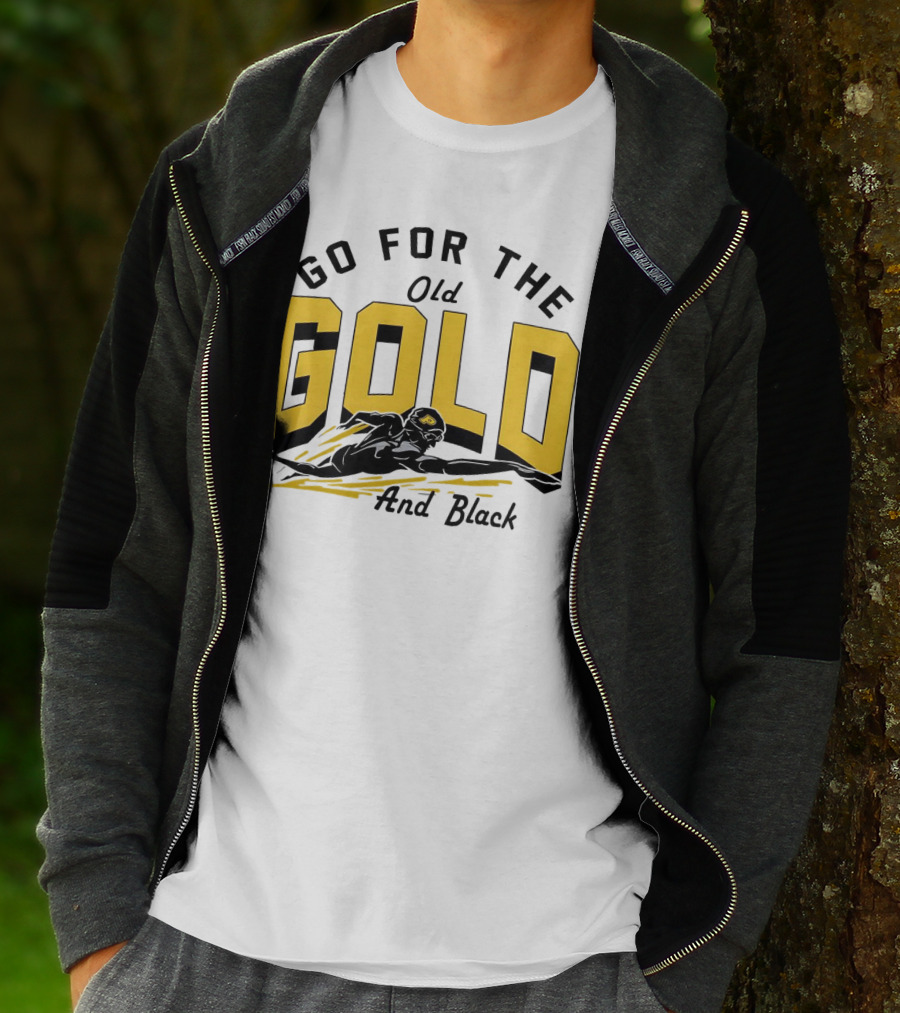 Go For The Old Gold And Black Gold Letters Swimming Scene T-Shirt