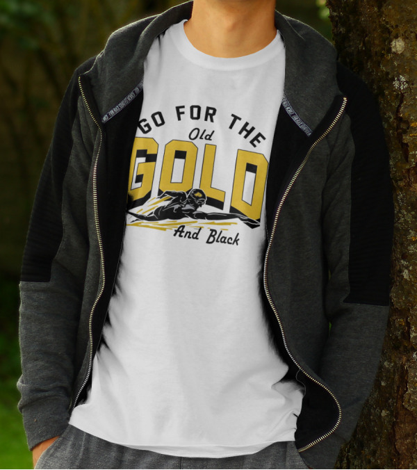 Go For The Old Gold And Black Gold Letters Swimming Scene T-Shirt