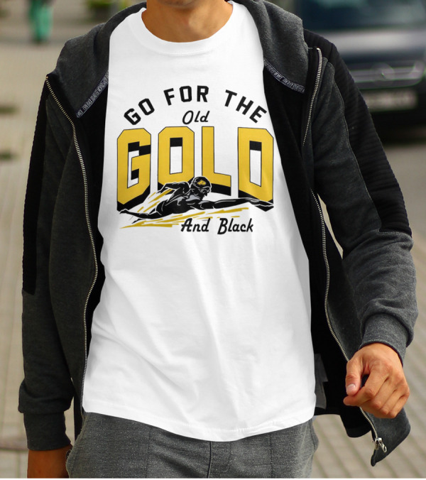 Go For The Old Gold And Black Gold Letters Swimming Scene T-Shirt