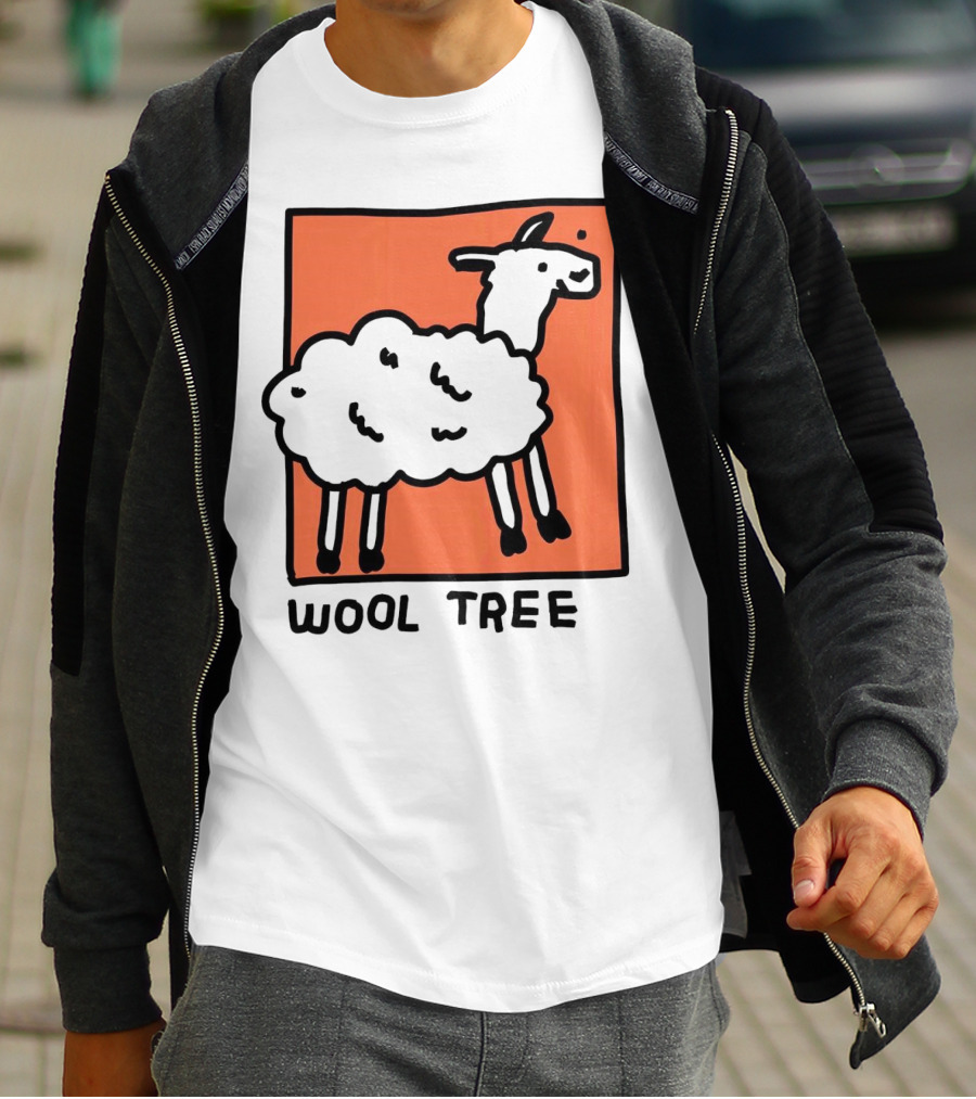 Wool Tree Black Sheep Illustration On Orange Background T-Shirt
