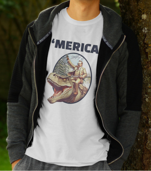 'Merica Chris Long Teddy Roosevelt Riding Allosaurus T-Shirt