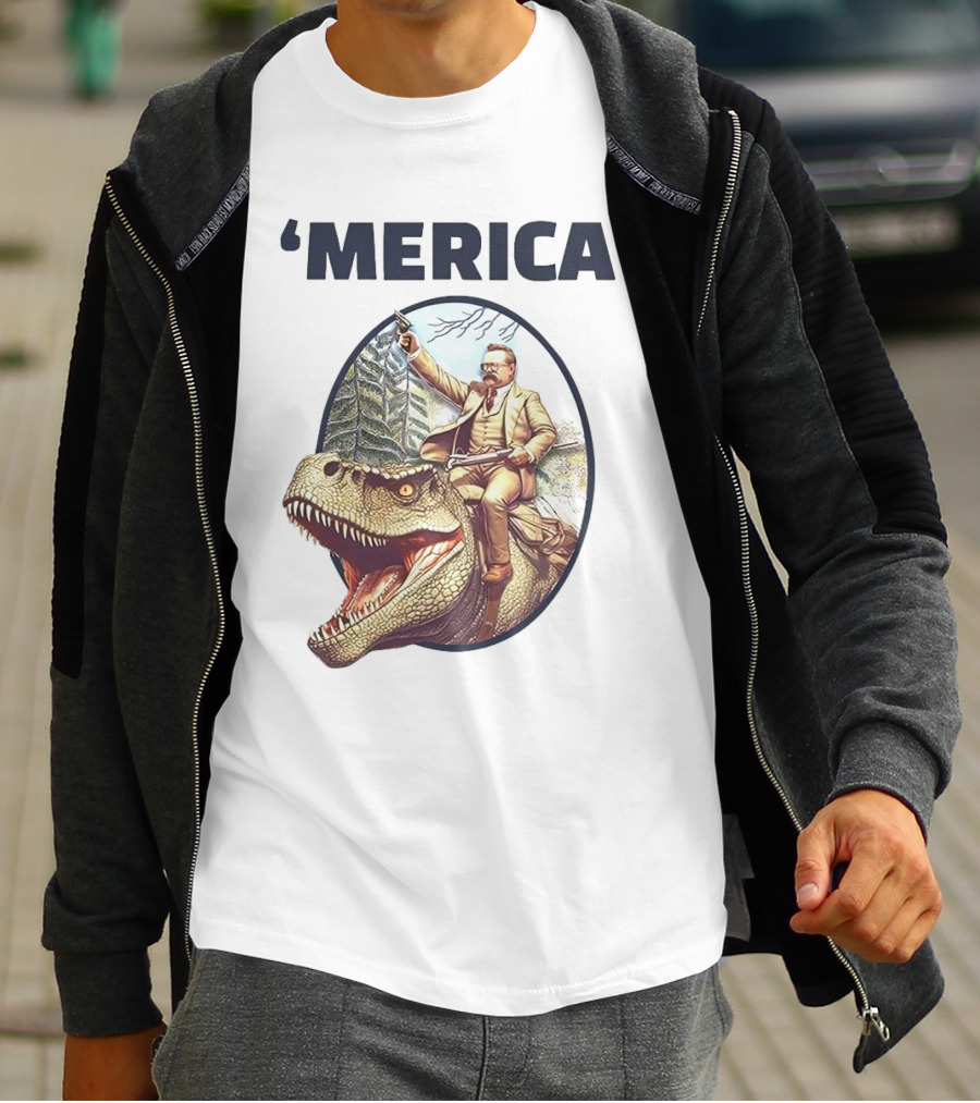 'Merica Chris Long Teddy Roosevelt Riding Allosaurus T-Shirt