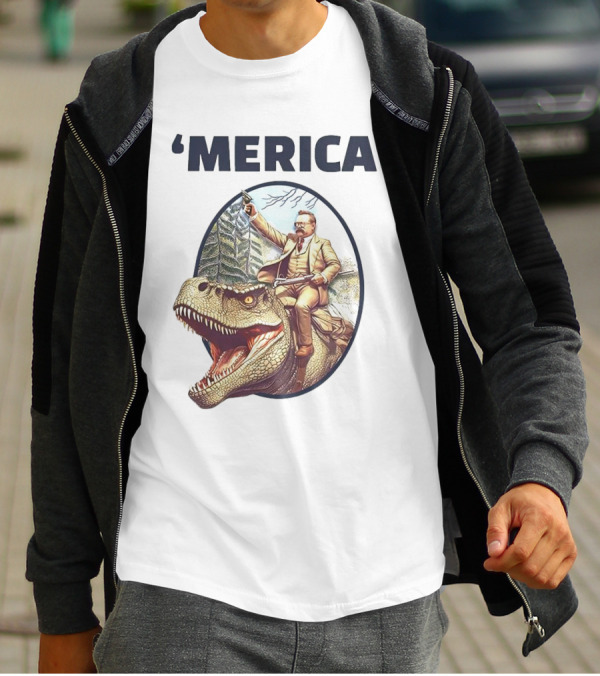 'Merica Chris Long Teddy Roosevelt Riding Allosaurus T-Shirt