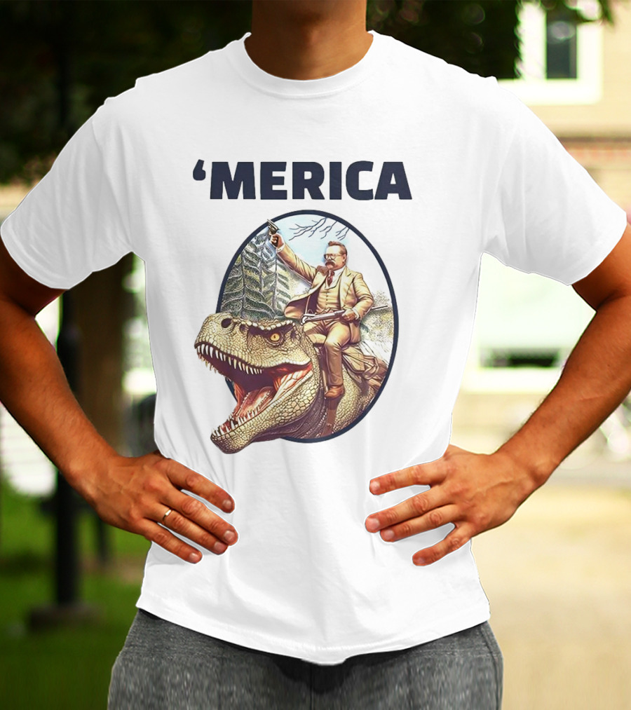 'Merica Chris Long Teddy Roosevelt Riding Allosaurus T-Shirt
