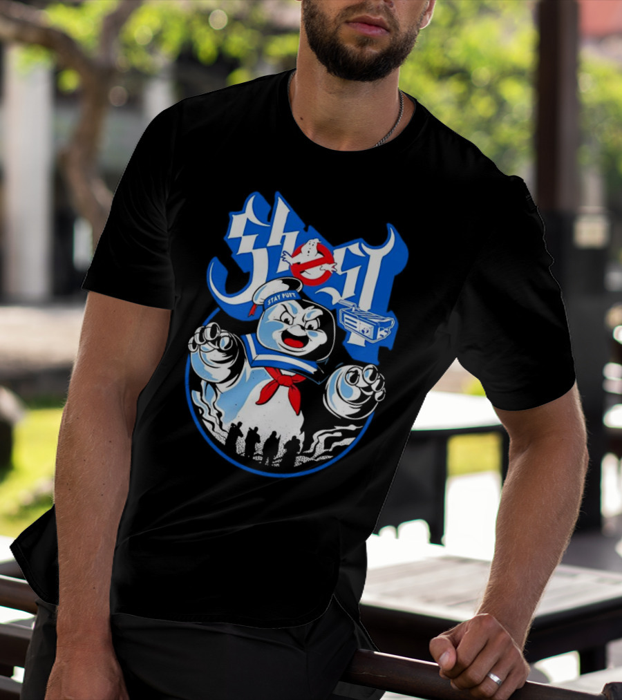 Stay Puft Marshmallow Man Ghostbusters Inspired With Ghostbusters Logo T-Shirt
