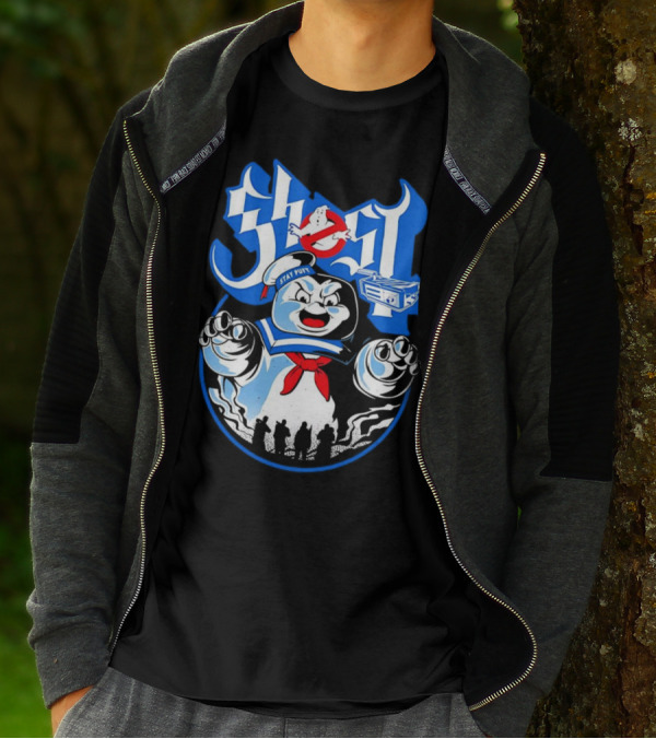 Stay Puft Marshmallow Man Ghostbusters Inspired With Ghostbusters Logo T-Shirt