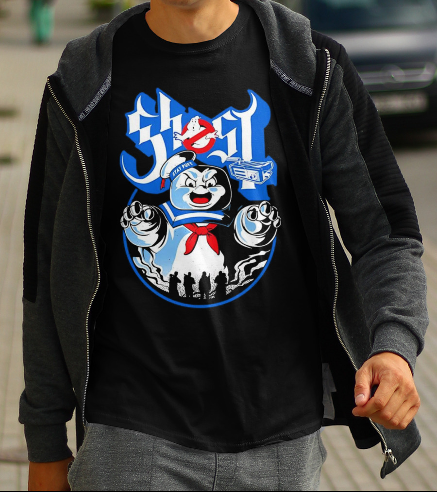 Stay Puft Marshmallow Man Ghostbusters Inspired With Ghostbusters Logo T-Shirt