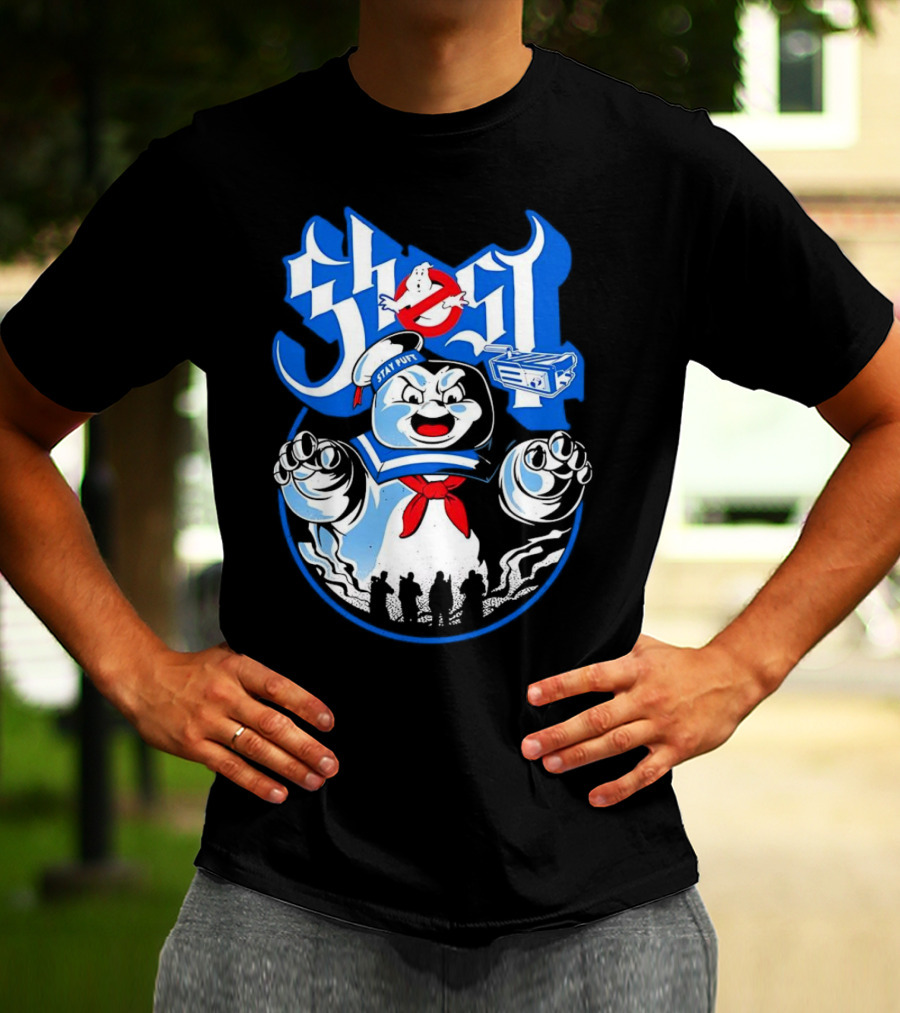 Stay Puft Marshmallow Man Ghostbusters Inspired With Ghostbusters Logo T-Shirt