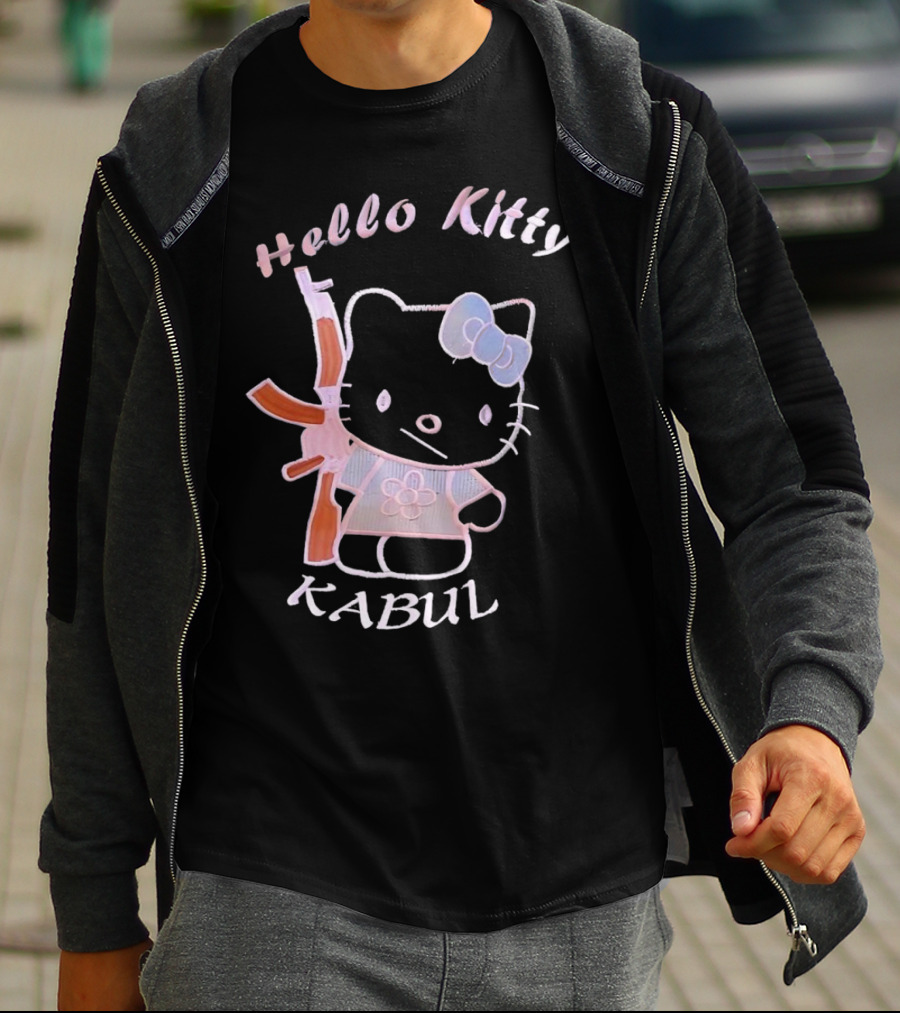 Hello Kitty Kabul Playful Twist On Iconic Character With Rifle T-Shirt