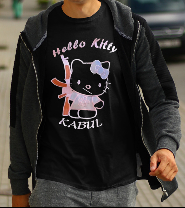 Hello Kitty Kabul Playful Twist On Iconic Character With Rifle T-Shirt