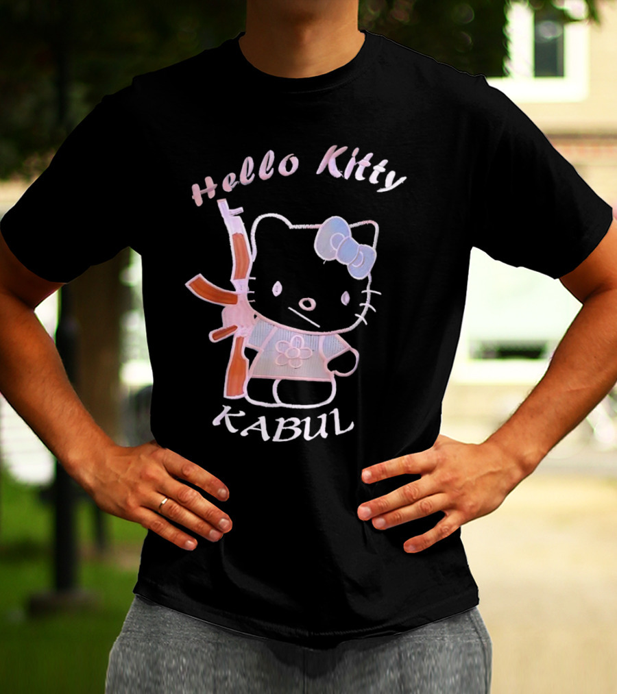 Hello Kitty Kabul Playful Twist On Iconic Character With Rifle T-Shirt