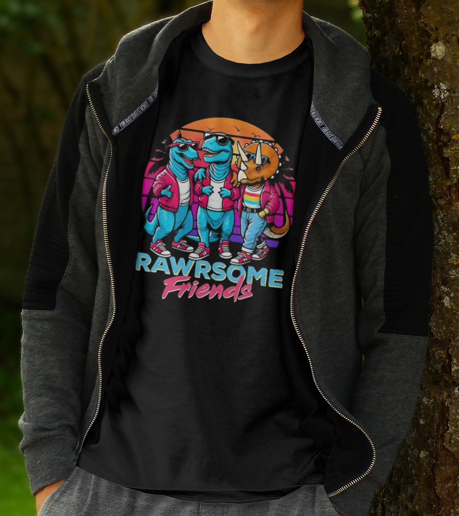 Rawrsome Friends Juna Duncan Retro Dinosaur Crew T-Shirt