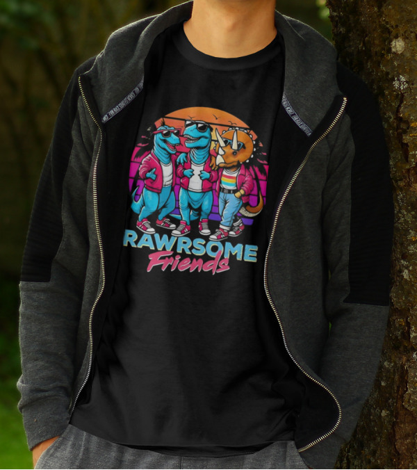 Rawrsome Friends Juna Duncan Retro Dinosaur Crew T-Shirt