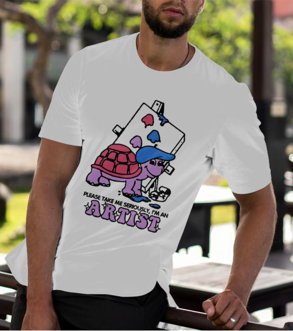 Please Take Me Seriously I'm An Artist Turtle With Paint Palette And Easel T-Shirt