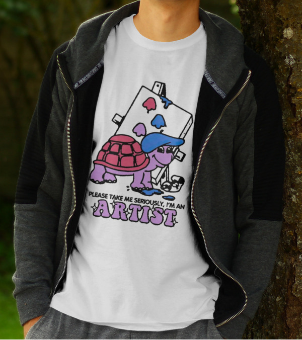 Please Take Me Seriously I'm An Artist Turtle With Paint Palette And Easel T-Shirt