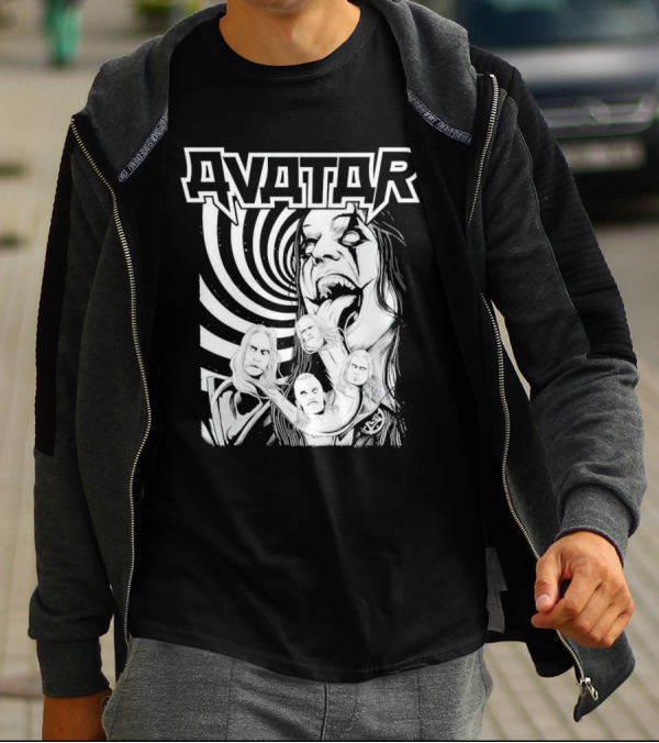 Avatar Band Graphic With Swirling Tongue Faces T-Shirt