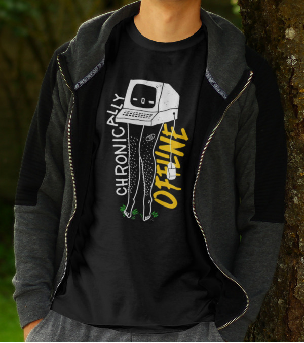Chronically Offline Computer Head With Cable Legs T-Shirt