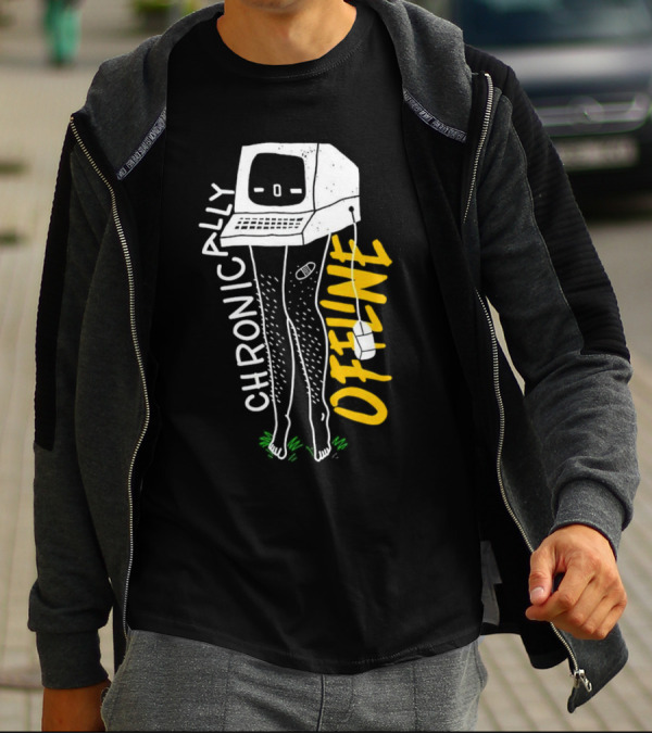 Chronically Offline Computer Head With Cable Legs T-Shirt