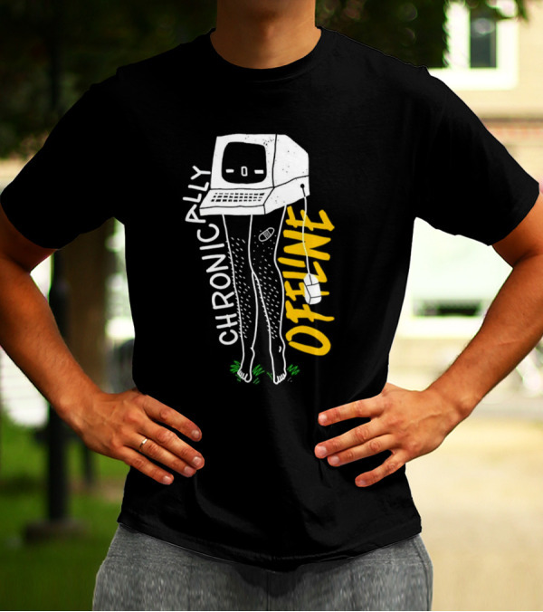 Chronically Offline Computer Head With Cable Legs T-Shirt
