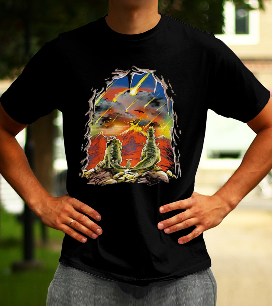 Dinosaur Project Extinction Meteor Apocalypse Volcanic Eruption Scene T-Shirt