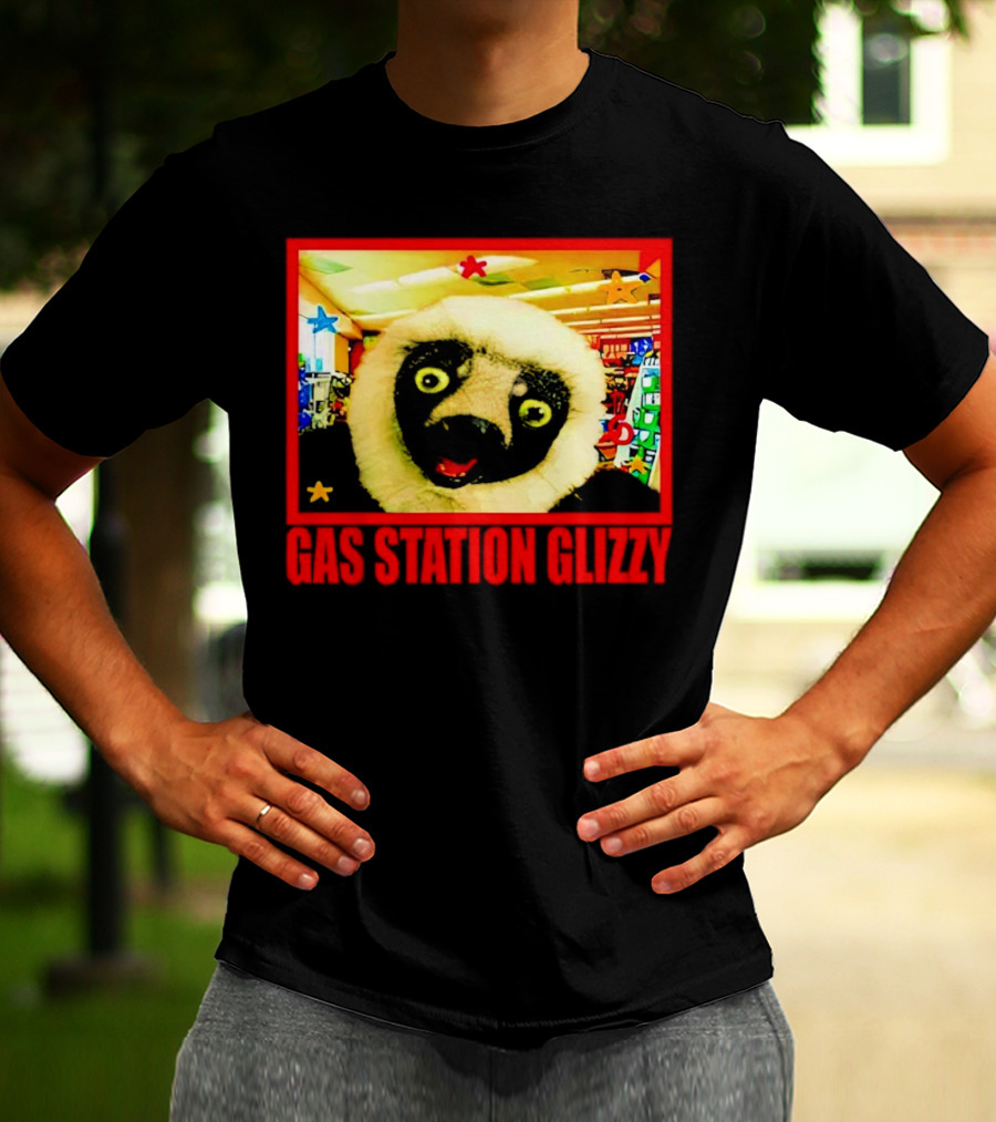 Gas Station Glizzy Funny Lemur Cartoon Inside Store T-Shirt