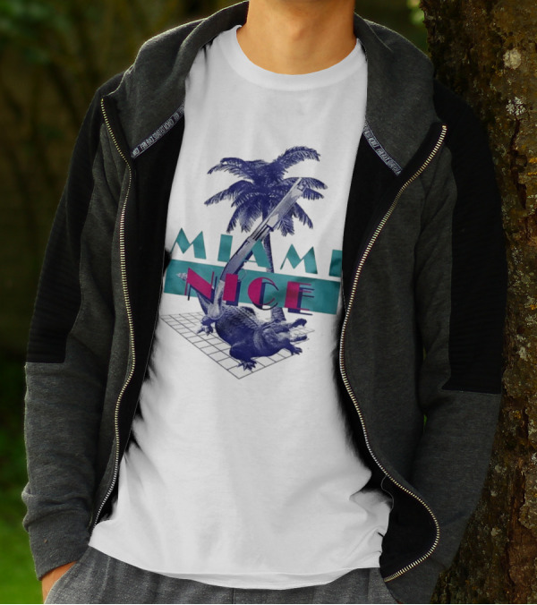 Miami Nice Gator Palm Tree Neon Vibes T-Shirt