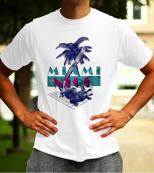 Miami Nice Gator Palm Tree Neon Vibes T-Shirt