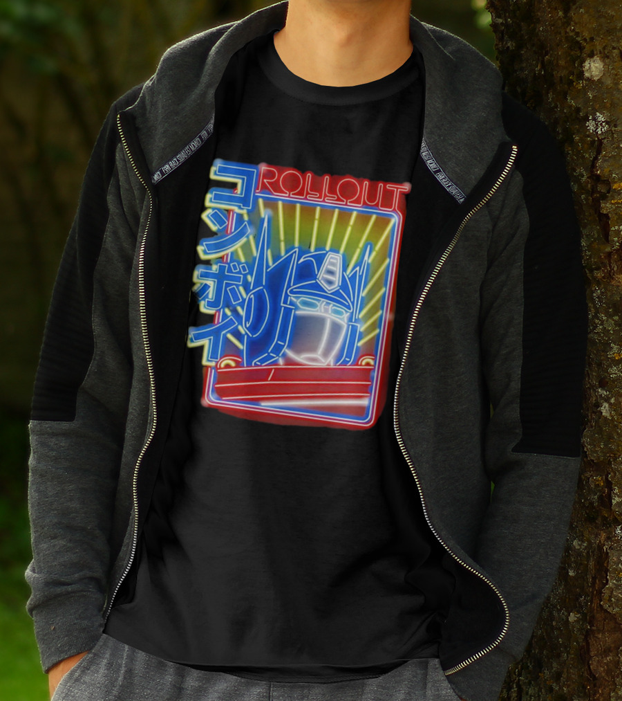 Rollout Neon Prime Robot Head With Japanese Characters T-Shirt