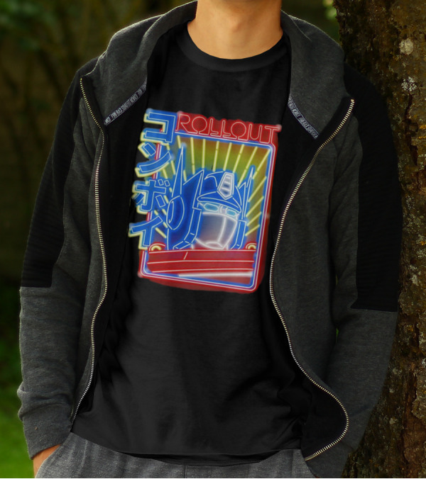 Rollout Neon Prime Robot Head With Japanese Characters T-Shirt