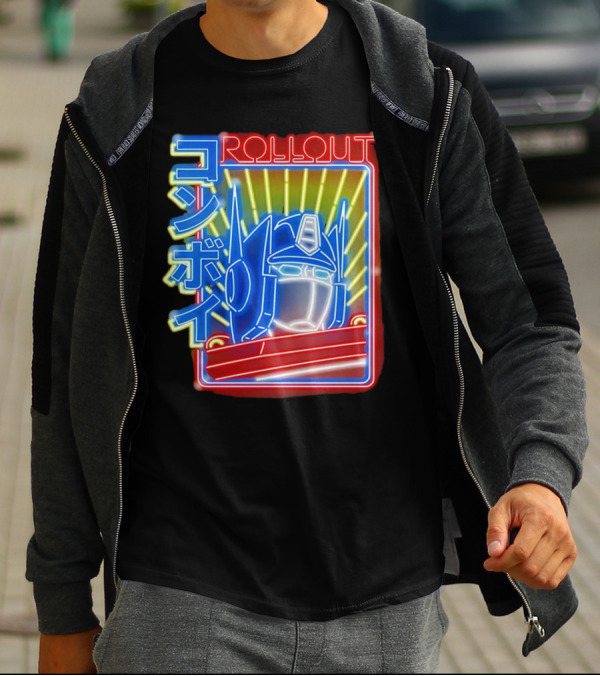 Rollout Neon Prime Robot Head With Japanese Characters T-Shirt