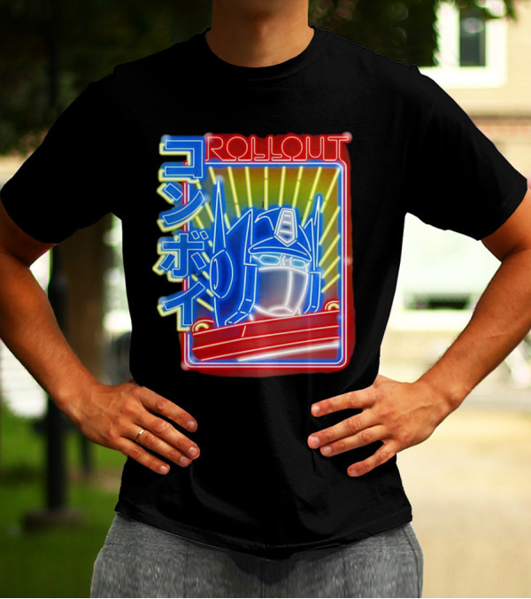 Rollout Neon Prime Robot Head With Japanese Characters T-Shirt
