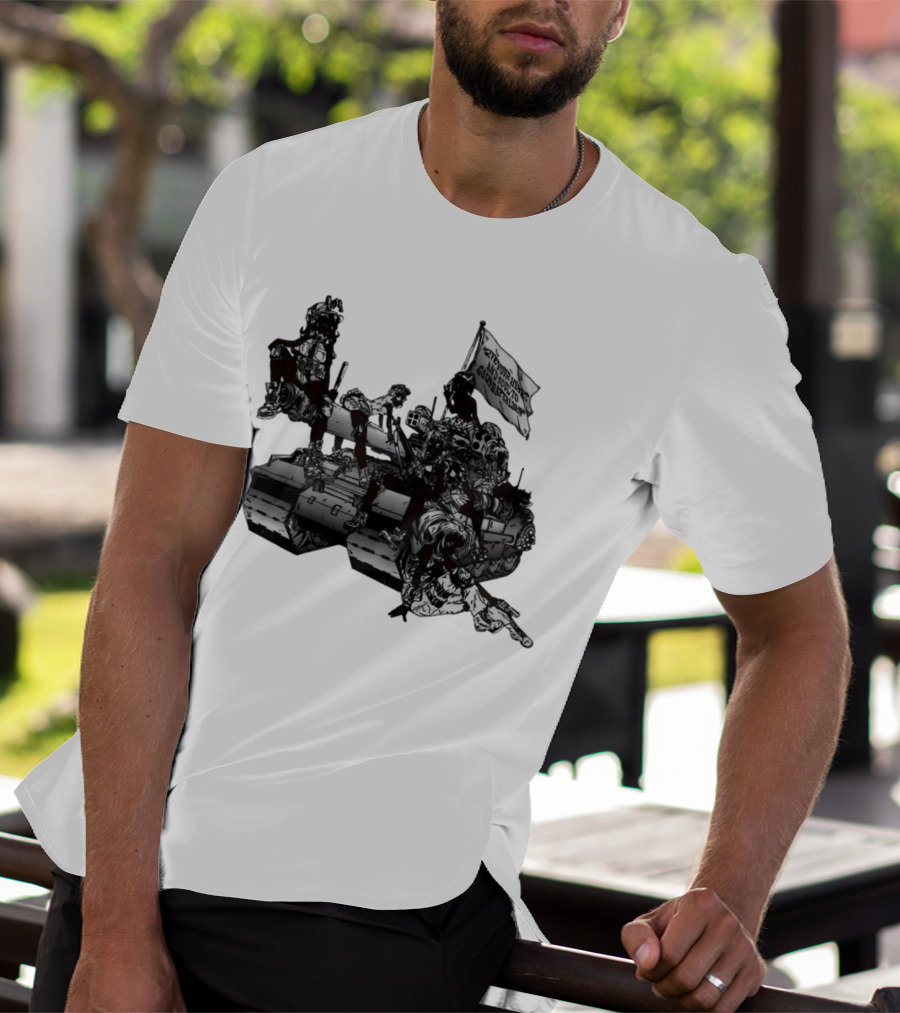 Gods Battalion Cloud White Ebony Battalion Tank With Warriors And Flag T-Shirt