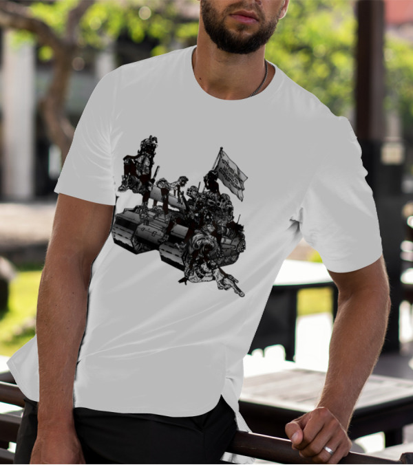 Gods Battalion Cloud White Ebony Battalion Tank With Warriors And Flag T-Shirt