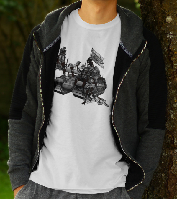 Gods Battalion Cloud White Ebony Battalion Tank With Warriors And Flag T-Shirt