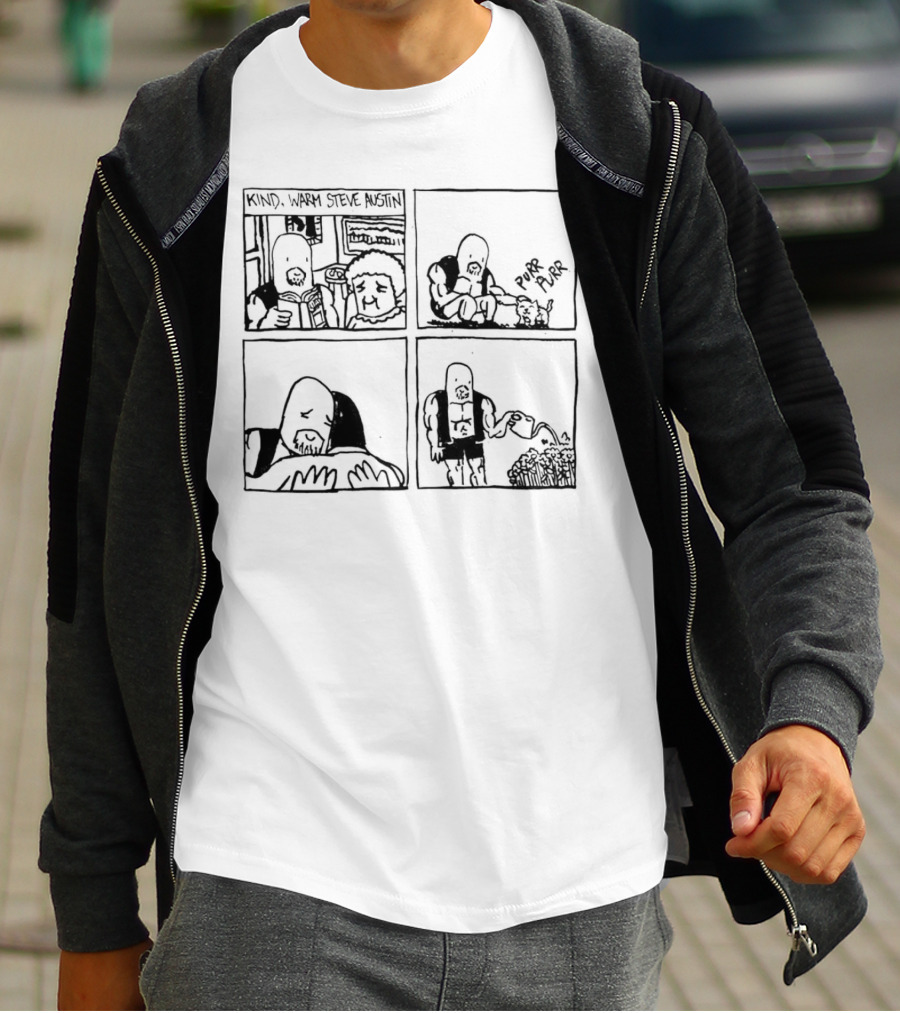 Kind Warm Steve Austin Reading, Petting Cat, Hugging, Watering Flowers T-Shirt