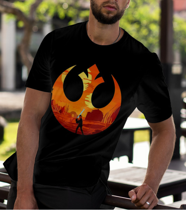 Luke Skywalker The Knight Farmer Tatooine Rebel Symbol Sunset Scene T-Shirt