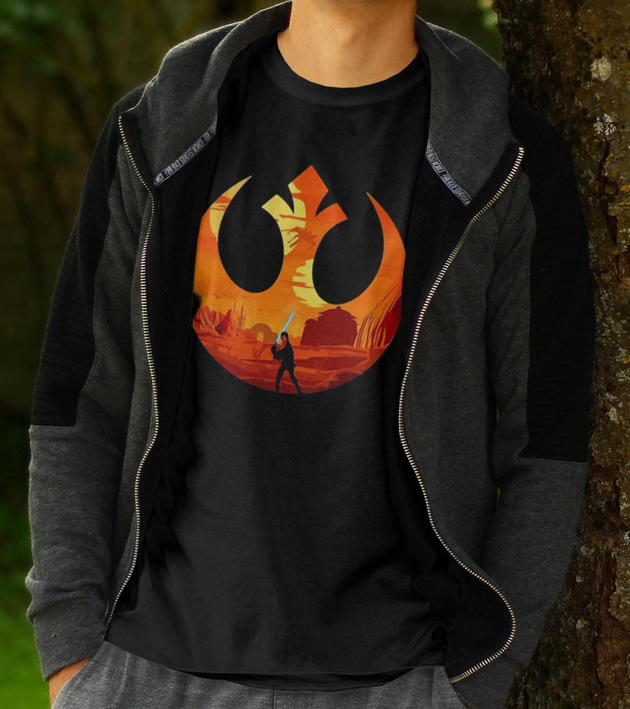 Luke Skywalker The Knight Farmer Tatooine Rebel Symbol Sunset Scene T-Shirt