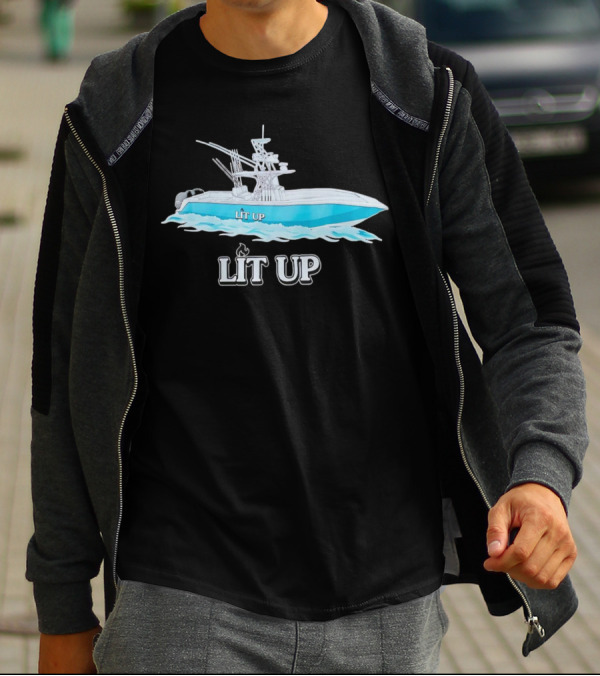 LIT UP Boat Illuminated With Blue Waves T-Shirt