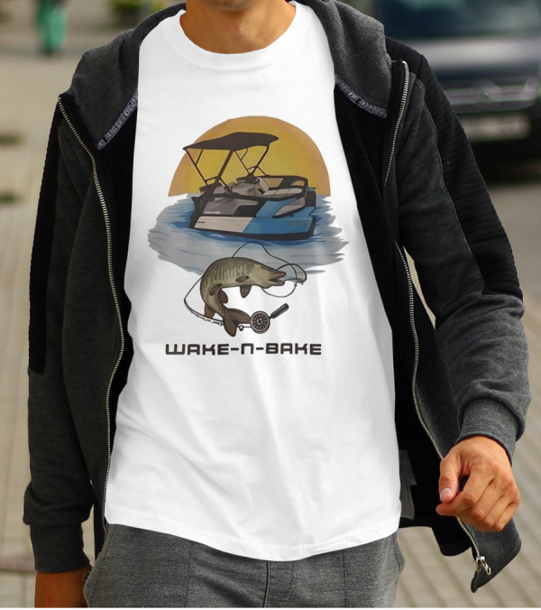 Wake N Bake Fishing Boat Sunrise Catch T-Shirt