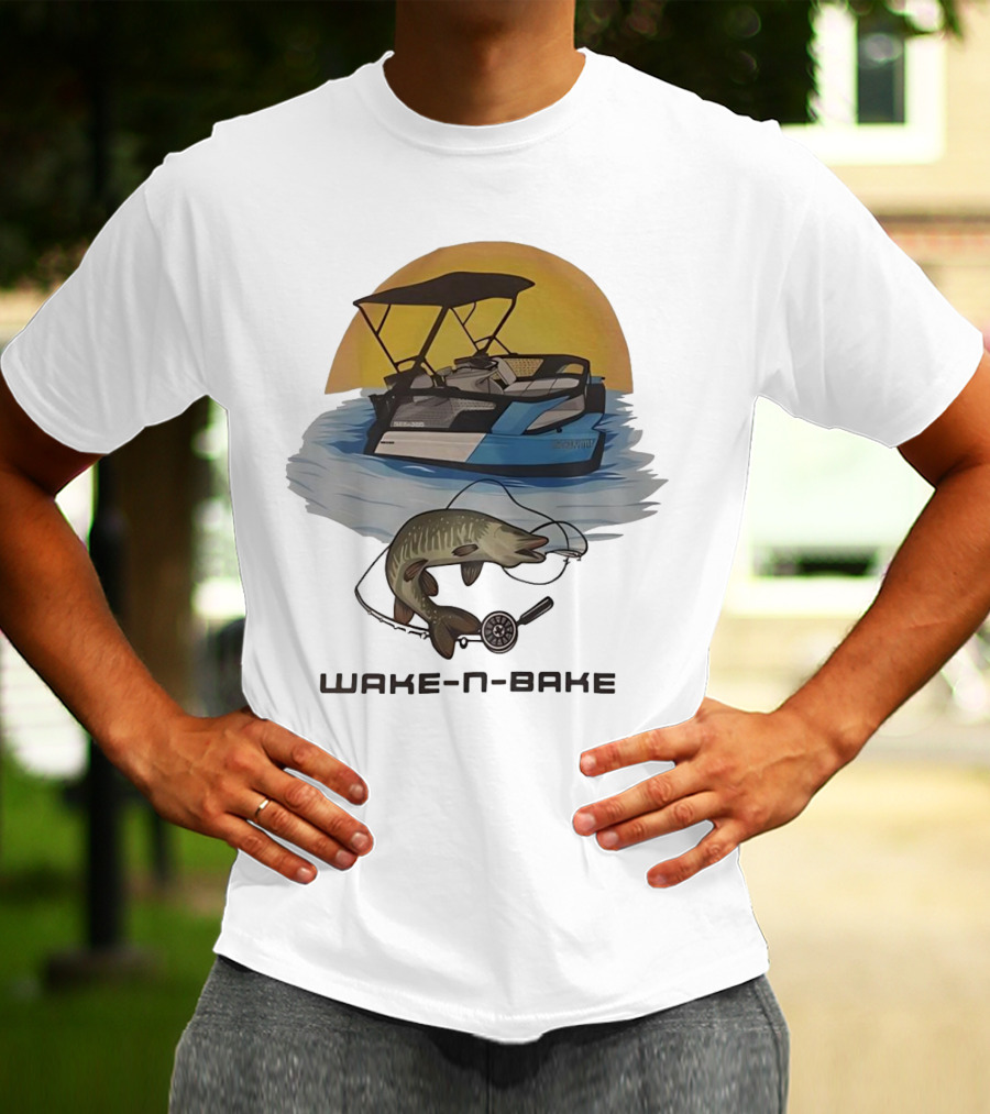 Wake N Bake Fishing Boat Sunrise Catch T-Shirt