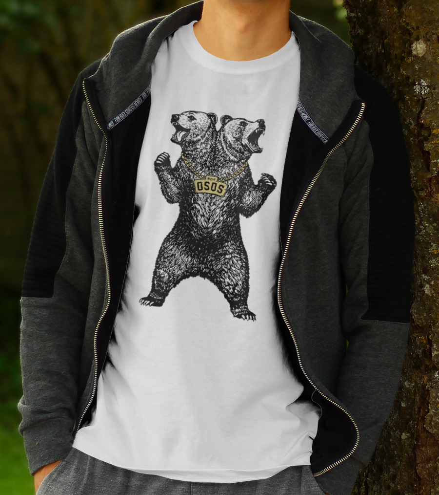 Double Osos Natural Bear Fierce Dual-Headed Roaring Emblem T-Shirt
