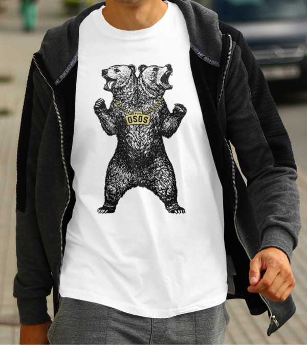 Double Osos Natural Bear Fierce Dual-Headed Roaring Emblem T-Shirt